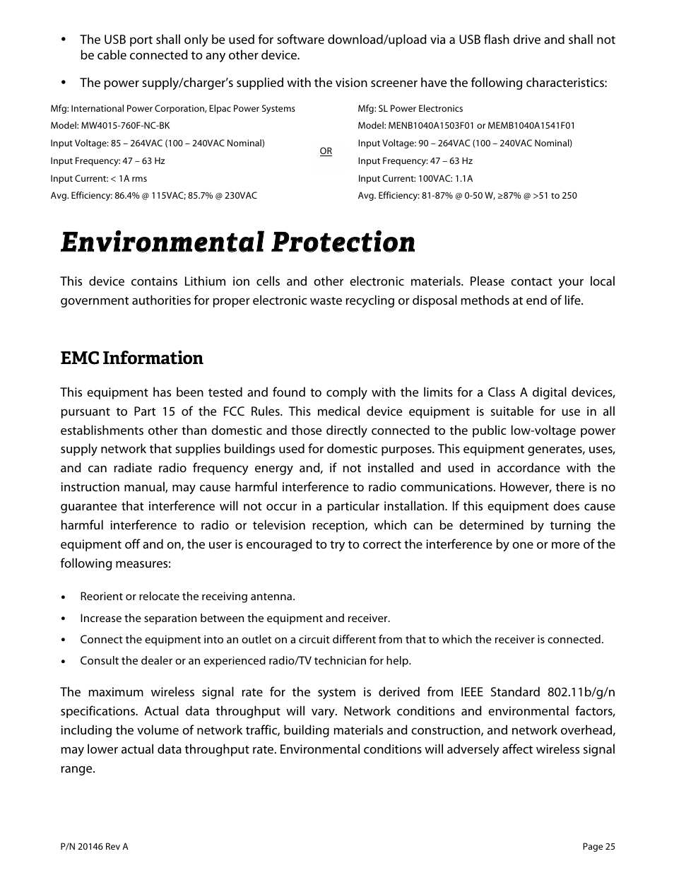 Eennvviirroonnm meennttaall pprrootteeccttiioonn, Emc information | Welch Allyn VS100 Welch Allyn Vision Screener - User Manual User Manual | Page 25 / 34