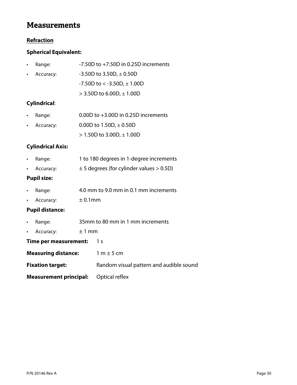 Measurements | Welch Allyn VS100 Welch Allyn Vision Screener - User Manual User Manual | Page 30 / 34