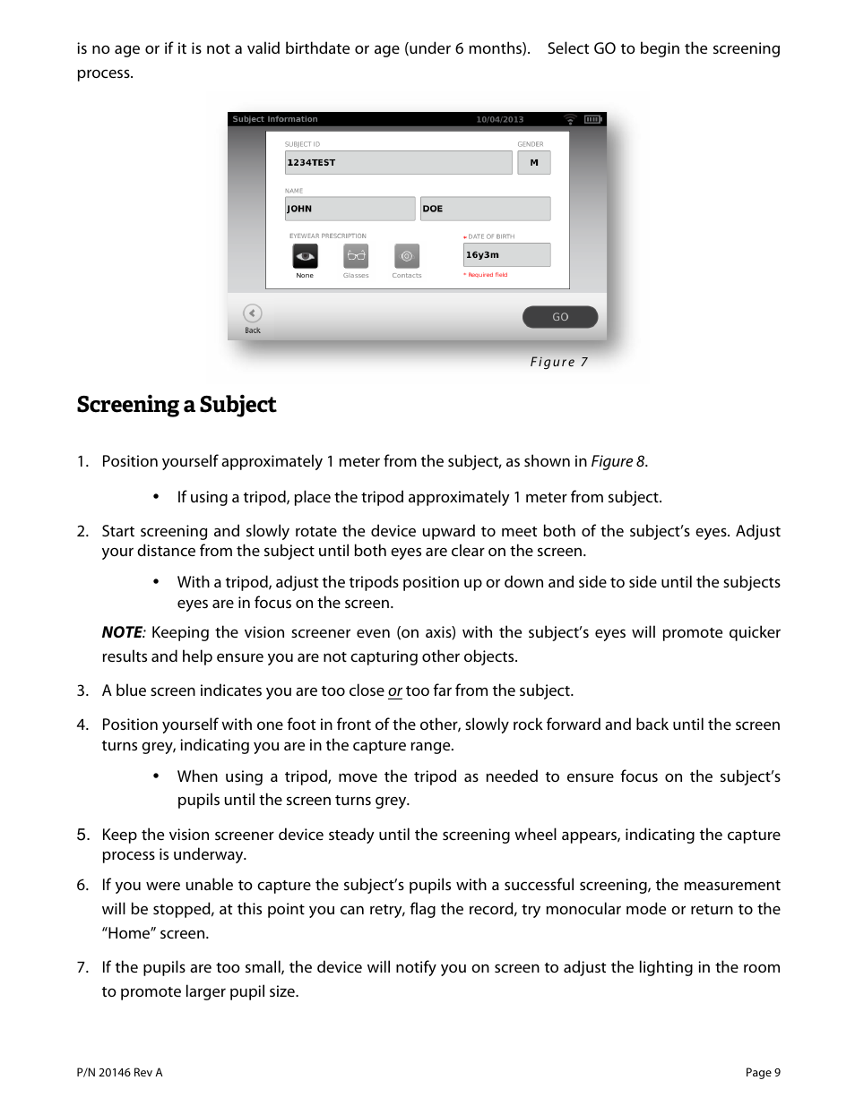 Screening a subject | Welch Allyn VS100 Welch Allyn Vision Screener - User Manual User Manual | Page 9 / 34