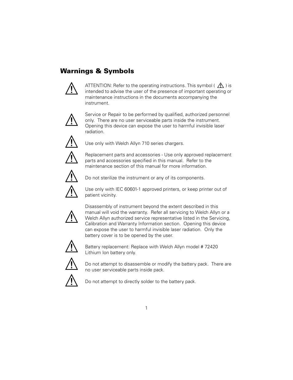 Warnings & symbols | Welch Allyn SureSight Vision Screener - User Manual User Manual | Page 5 / 36