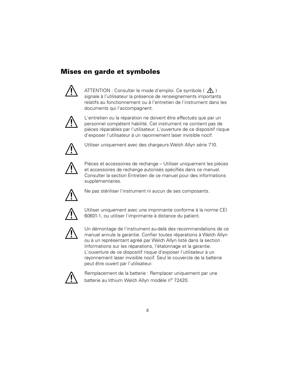 Mises en garde et symboles | Welch Allyn SureSight Vision Screener - User Manual User Manual | Page 8 / 36