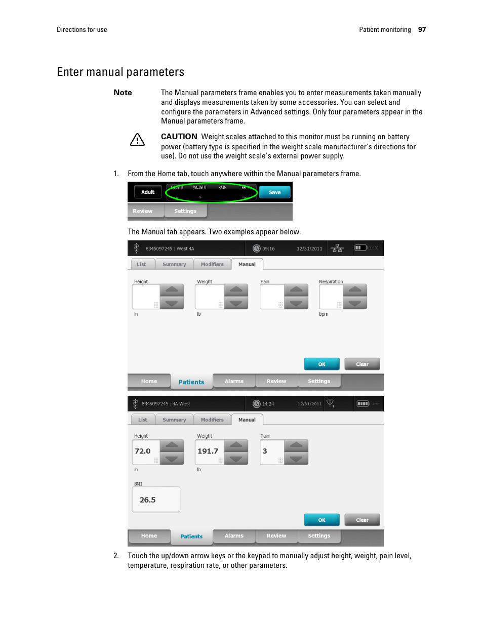 Enter manual parameters | Welch Allyn Connex Integrated Wall System - User Manual User Manual | Page 103 / 161