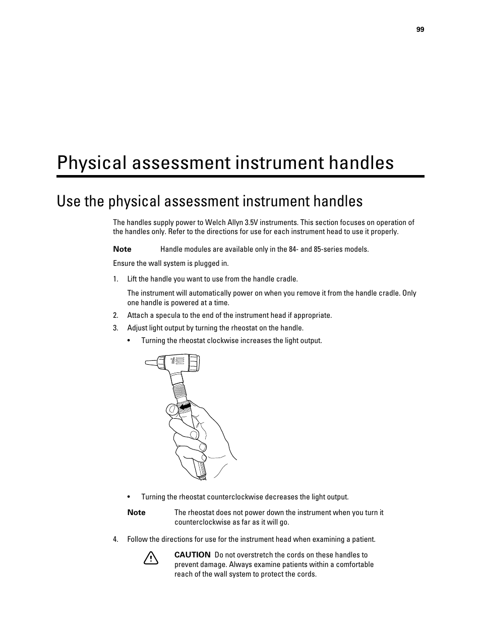 Physical assessment instrument handles, Use the physical assessment instrument handles | Welch Allyn Connex Integrated Wall System - User Manual User Manual | Page 105 / 161