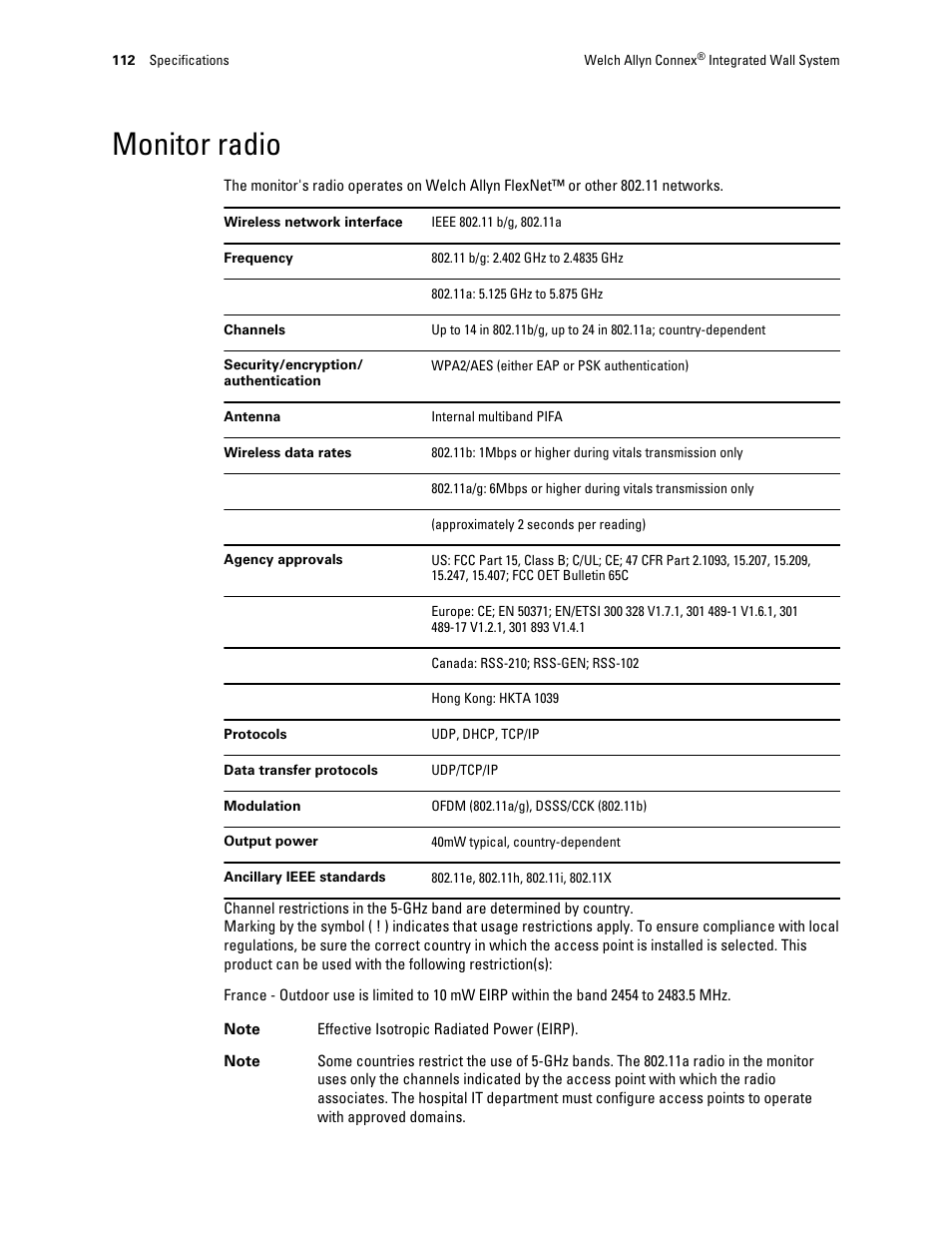 Monitor radio | Welch Allyn Connex Integrated Wall System - User Manual User Manual | Page 118 / 161