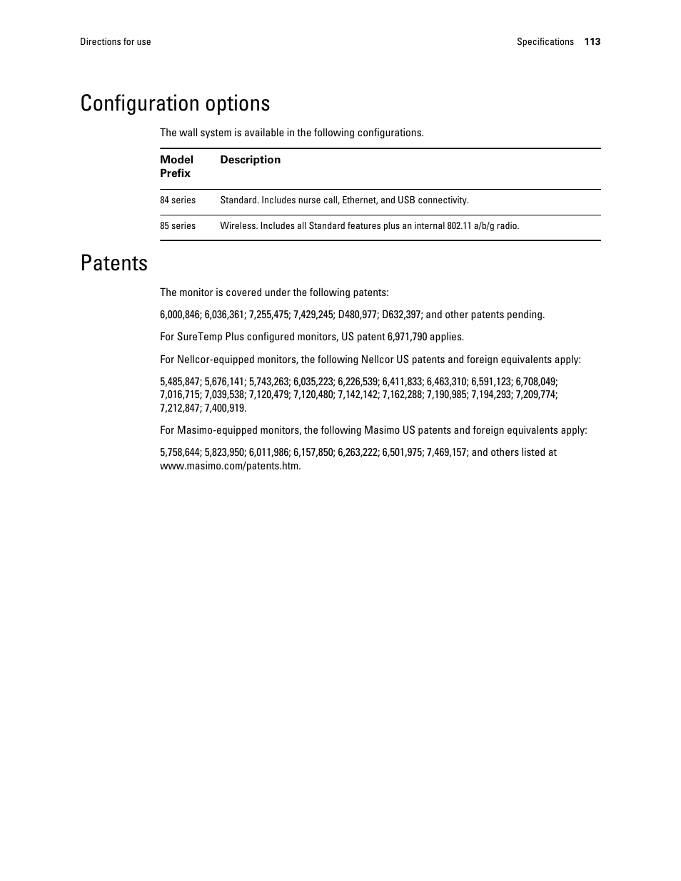 Configuration options, Patents | Welch Allyn Connex Integrated Wall System - User Manual User Manual | Page 119 / 161