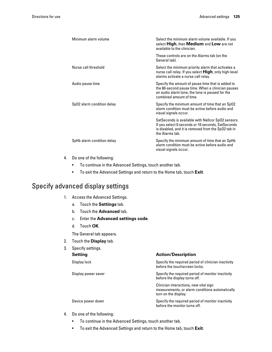 Specify advanced display settings | Welch Allyn Connex Integrated Wall System - User Manual User Manual | Page 131 / 161