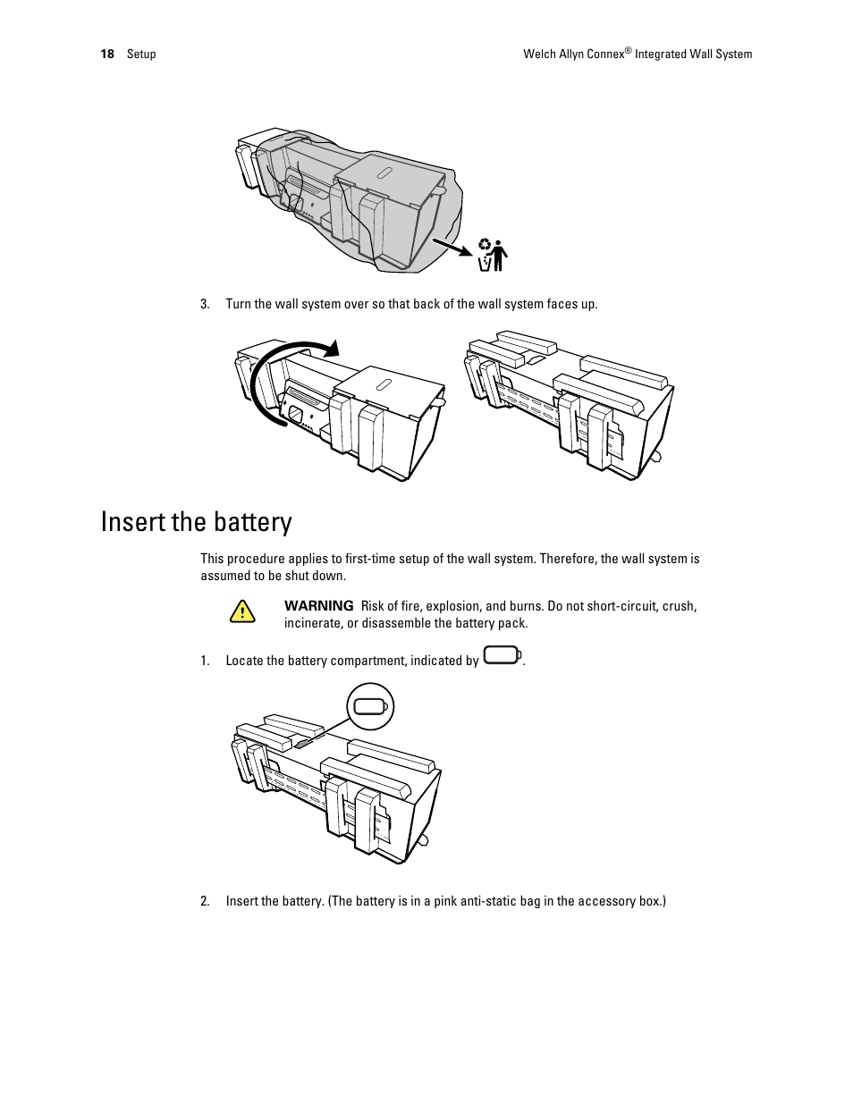 Insert the battery | Welch Allyn Connex Integrated Wall System - User Manual User Manual | Page 24 / 161