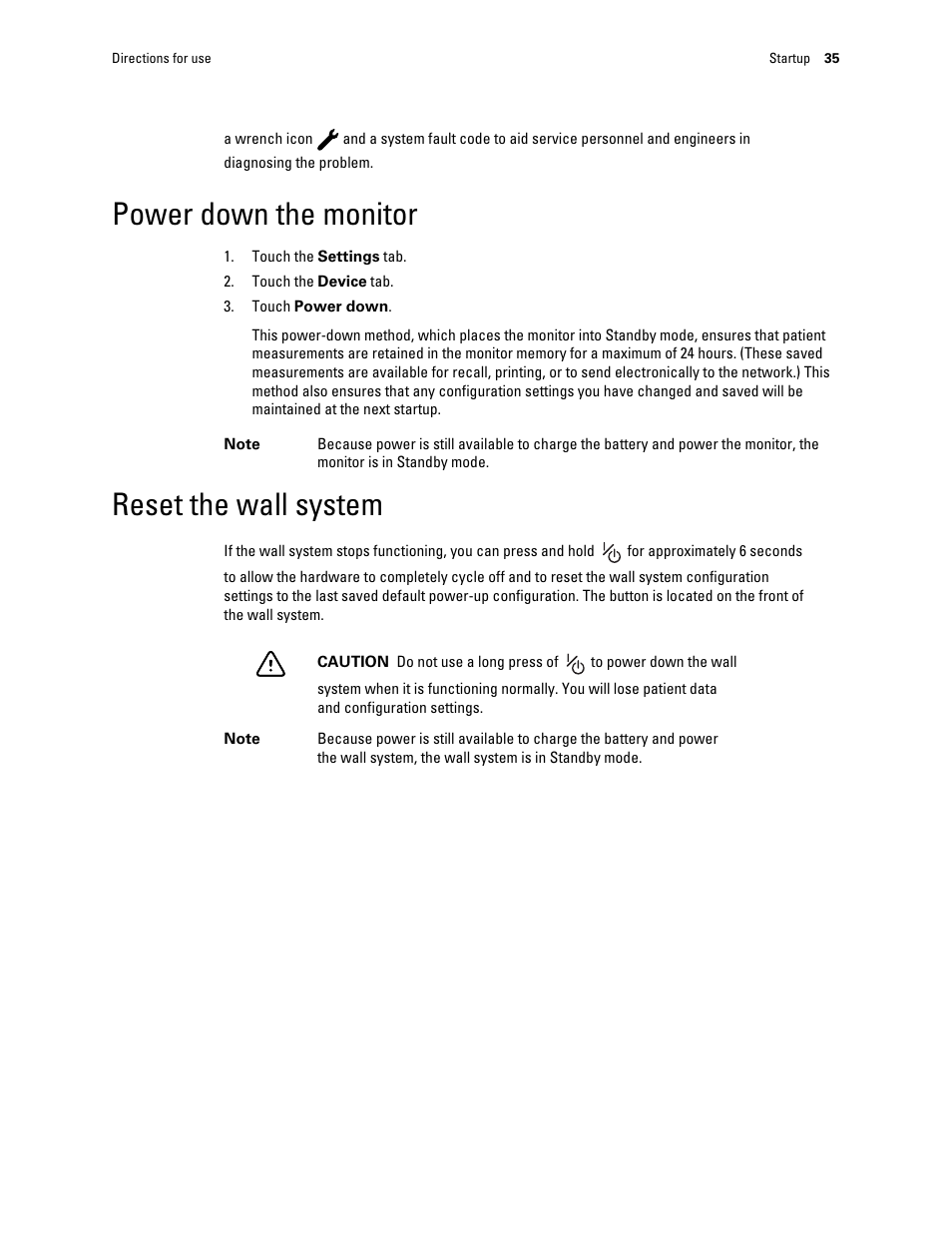 Power down the monitor, Reset the wall system | Welch Allyn Connex Integrated Wall System - User Manual User Manual | Page 41 / 161