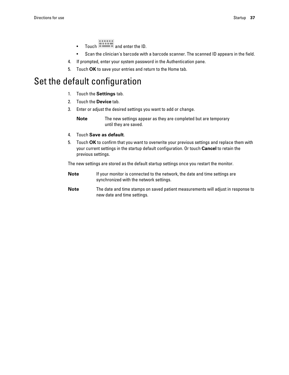 Set the default configuration | Welch Allyn Connex Integrated Wall System - User Manual User Manual | Page 43 / 161