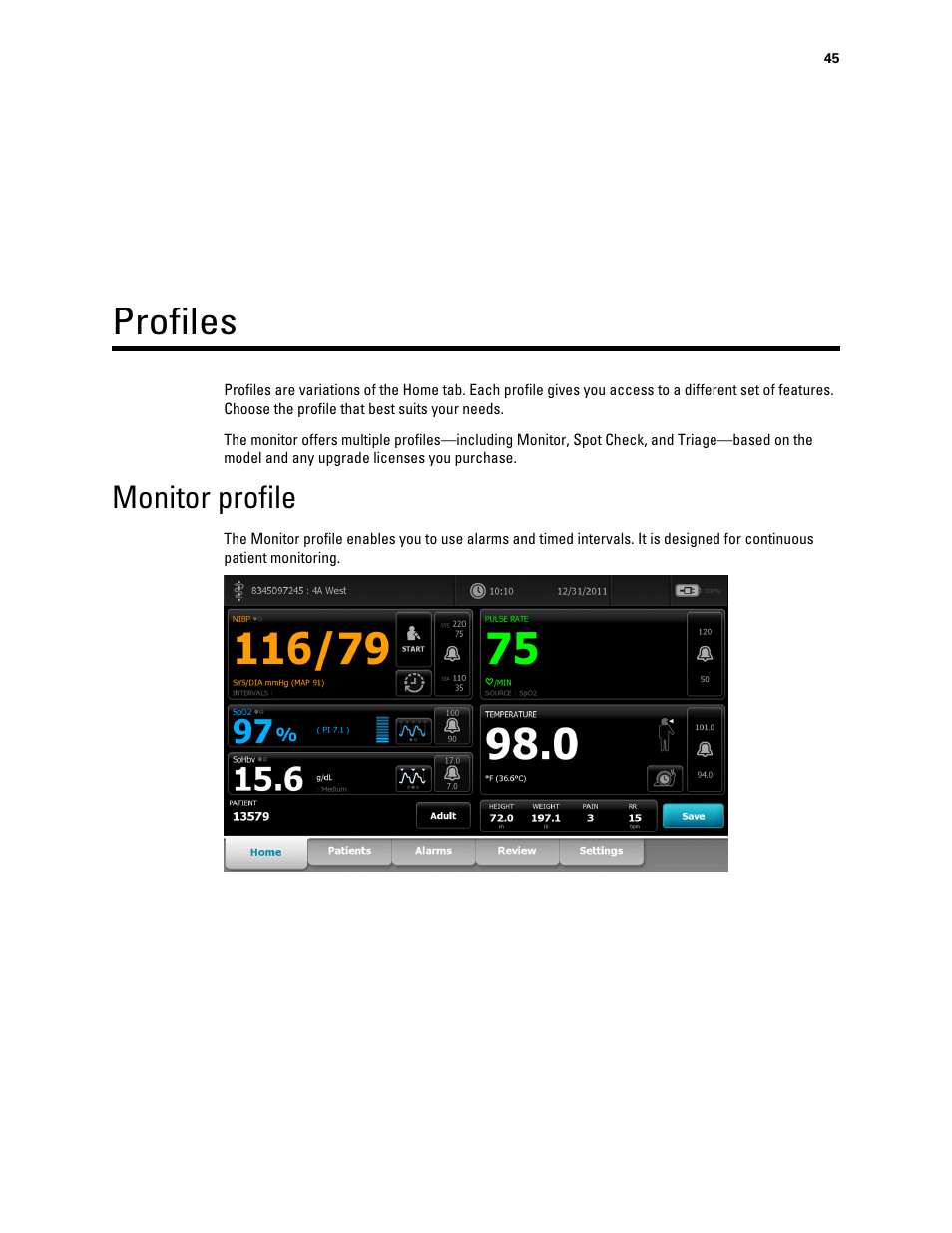 Profiles, Monitor profile | Welch Allyn Connex Integrated Wall System - User Manual User Manual | Page 51 / 161