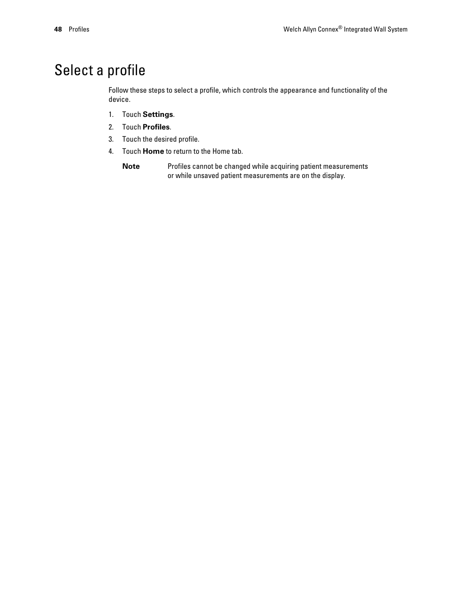 Select a profile | Welch Allyn Connex Integrated Wall System - User Manual User Manual | Page 54 / 161