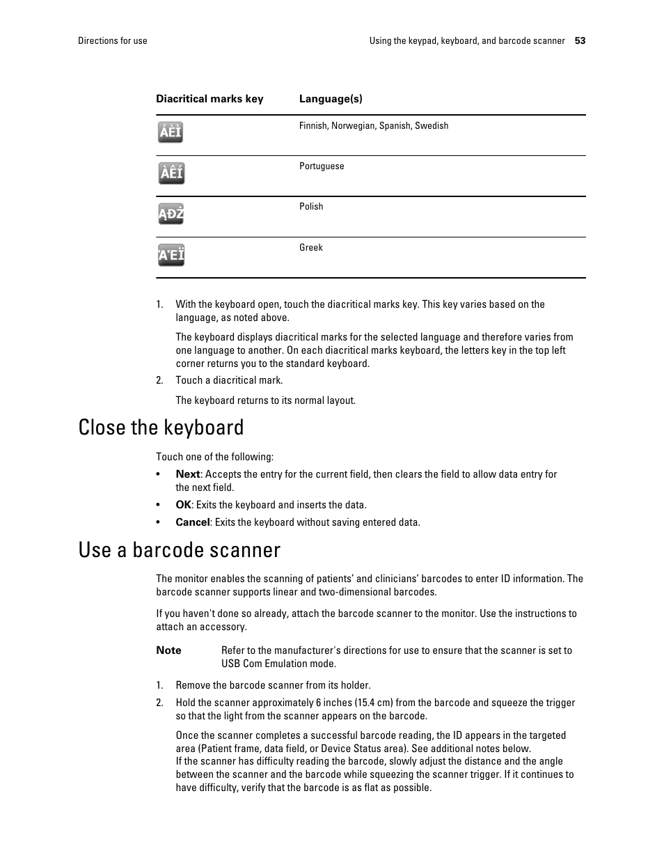 Close the keyboard, Use a barcode scanner | Welch Allyn Connex Integrated Wall System - User Manual User Manual | Page 59 / 161