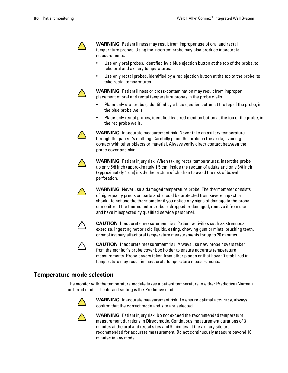 Temperature mode selection | Welch Allyn Connex Integrated Wall System - User Manual User Manual | Page 86 / 161