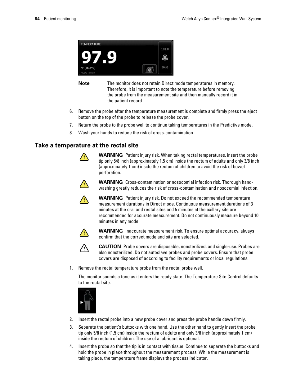 Take a temperature at the rectal site | Welch Allyn Connex Integrated Wall System - User Manual User Manual | Page 90 / 161