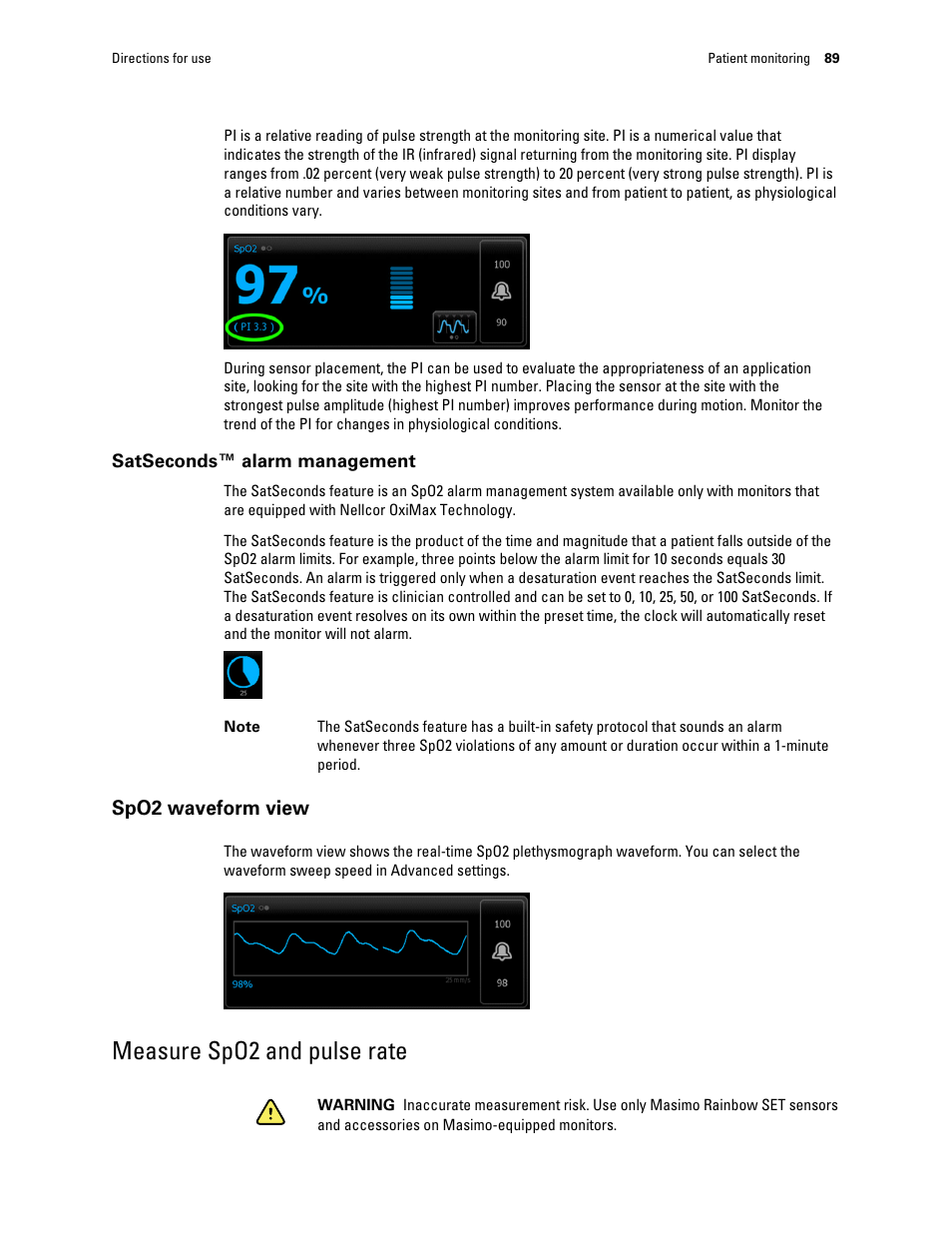 Spo2 waveform view, Measure spo2 and pulse rate | Welch Allyn Connex Integrated Wall System - User Manual User Manual | Page 95 / 161