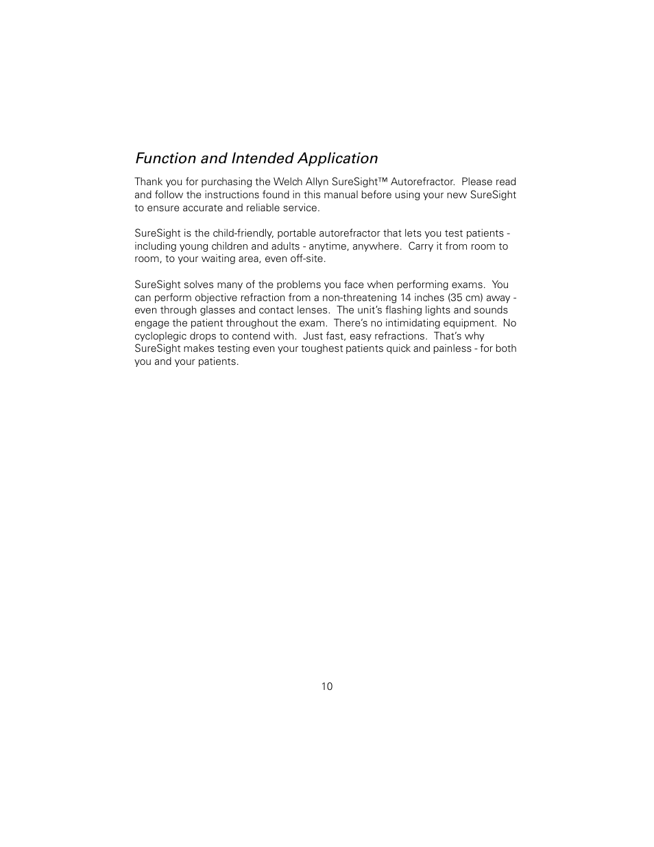 Function and intended application | Welch Allyn SureSight Autorefractor - User Manual User Manual | Page 14 / 36