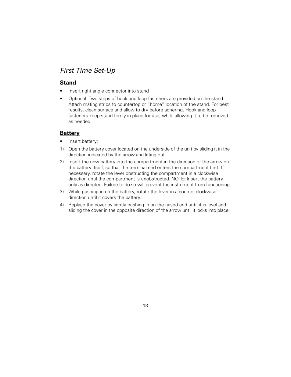 First time set-up, Stand, Battery | Welch Allyn SureSight Autorefractor - User Manual User Manual | Page 17 / 36