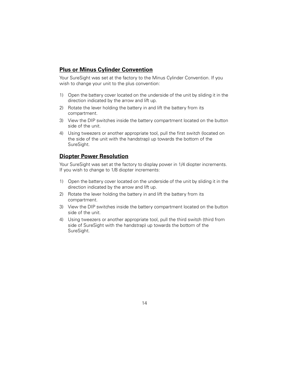 Plus or minus cylinder convention, Diopter power resolution | Welch Allyn SureSight Autorefractor - User Manual User Manual | Page 18 / 36