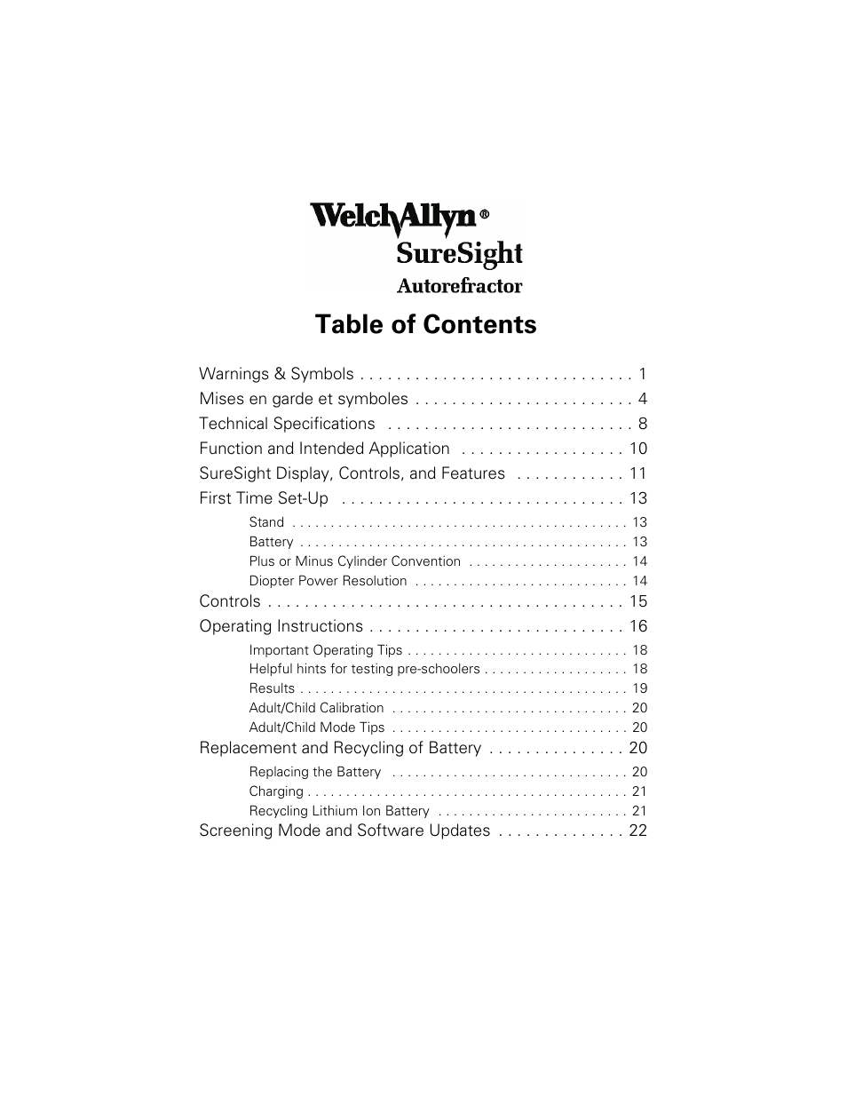 Welch Allyn SureSight Autorefractor - User Manual User Manual | Page 3 / 36