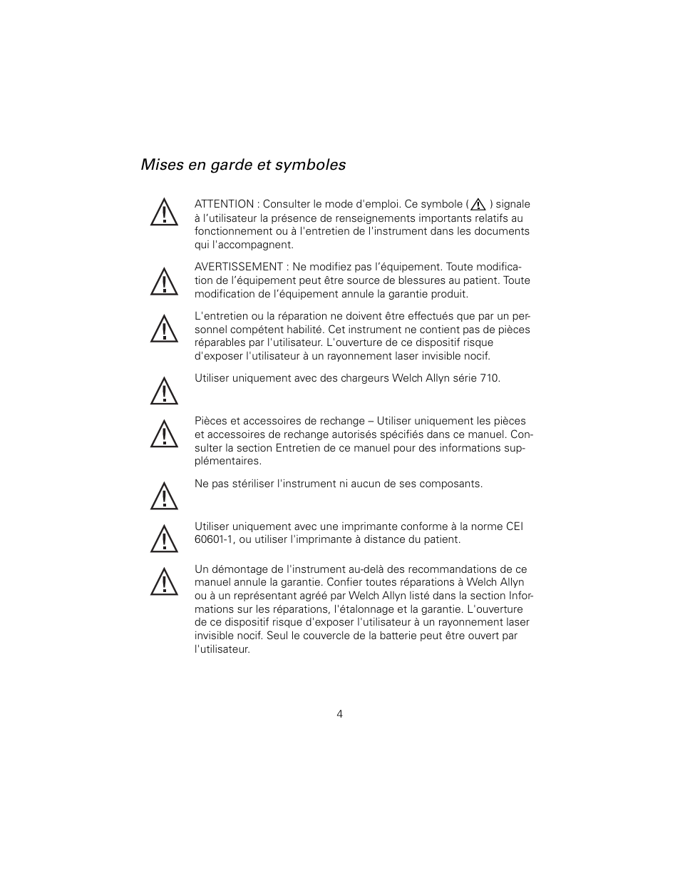 Mises en garde et symboles | Welch Allyn SureSight Autorefractor - User Manual User Manual | Page 8 / 36