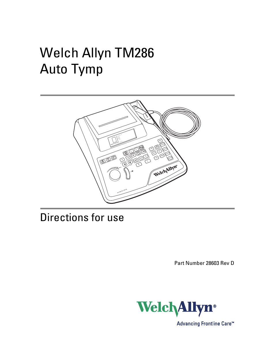 Welch Allyn TM286 Auto Tymp - User Manual User Manual | 72 pages