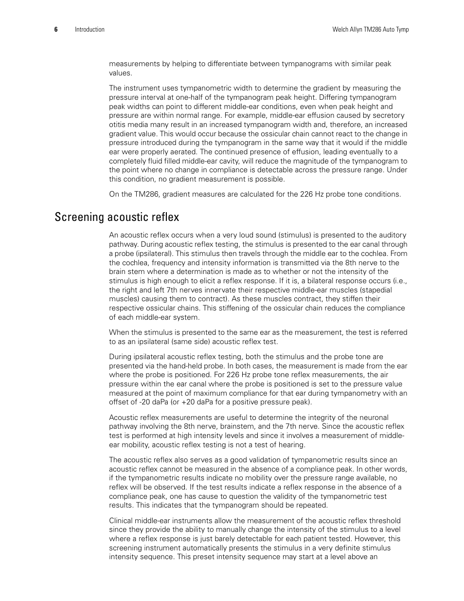 Screening acoustic reflex | Welch Allyn TM286 Auto Tymp - User Manual User Manual | Page 10 / 72