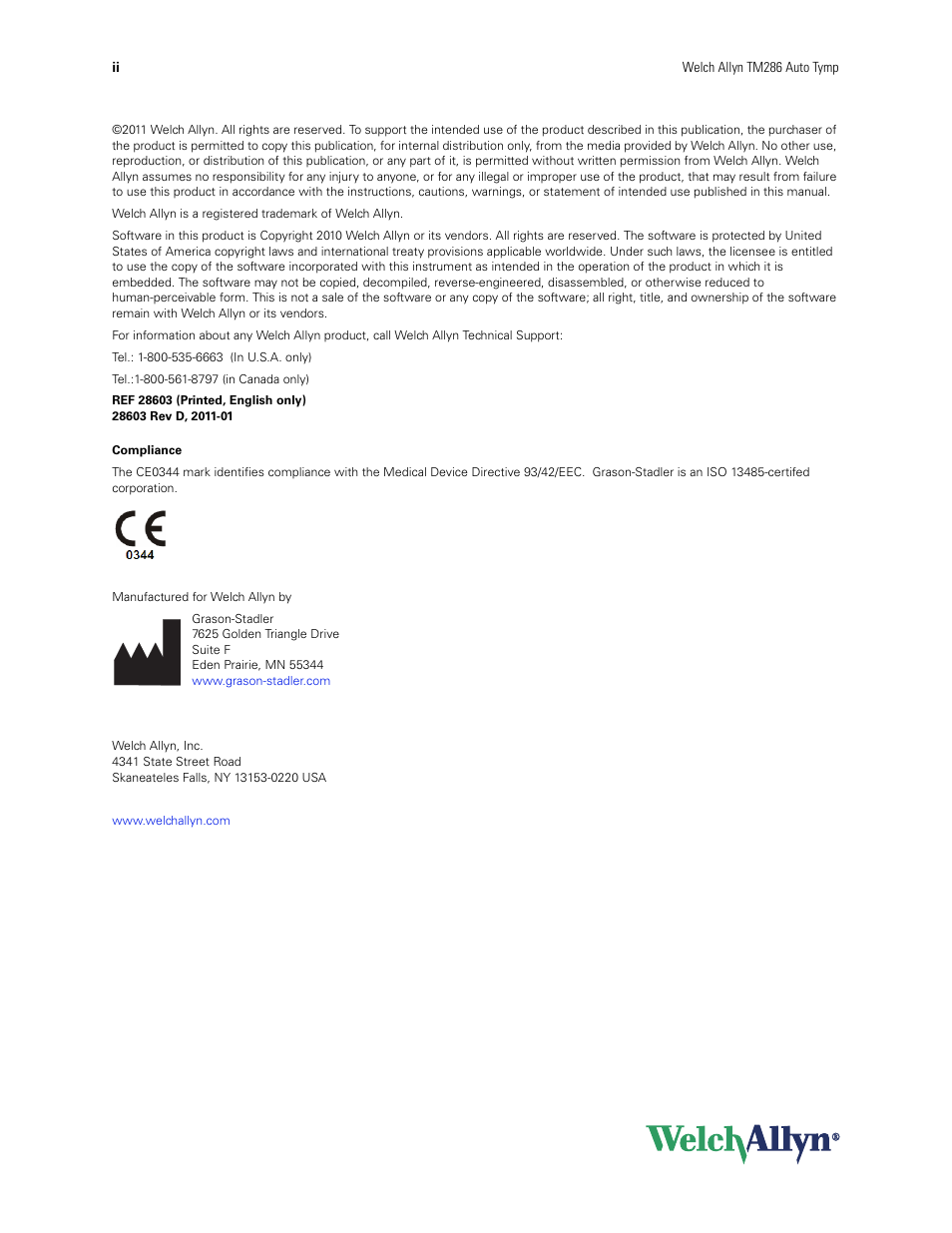 Welch Allyn TM286 Auto Tymp - User Manual User Manual | Page 2 / 72