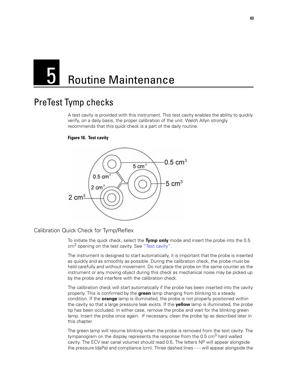 Routine maintenance, Pretest tymp checks, 5 - routine maintenance | Welch Allyn TM286 Auto Tymp - User Manual User Manual | Page 47 / 72