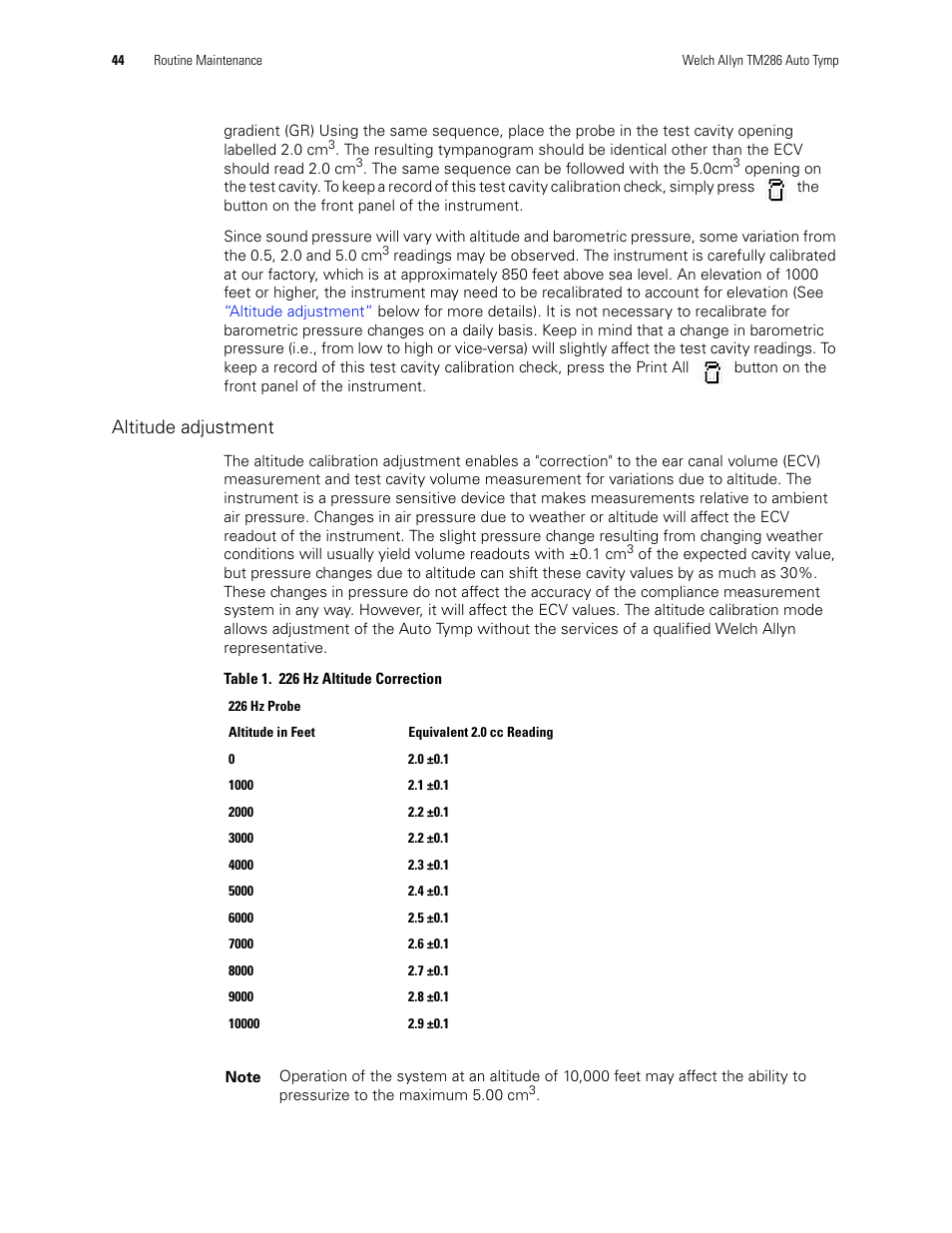 Altitude adjustment | Welch Allyn TM286 Auto Tymp - User Manual User Manual | Page 48 / 72