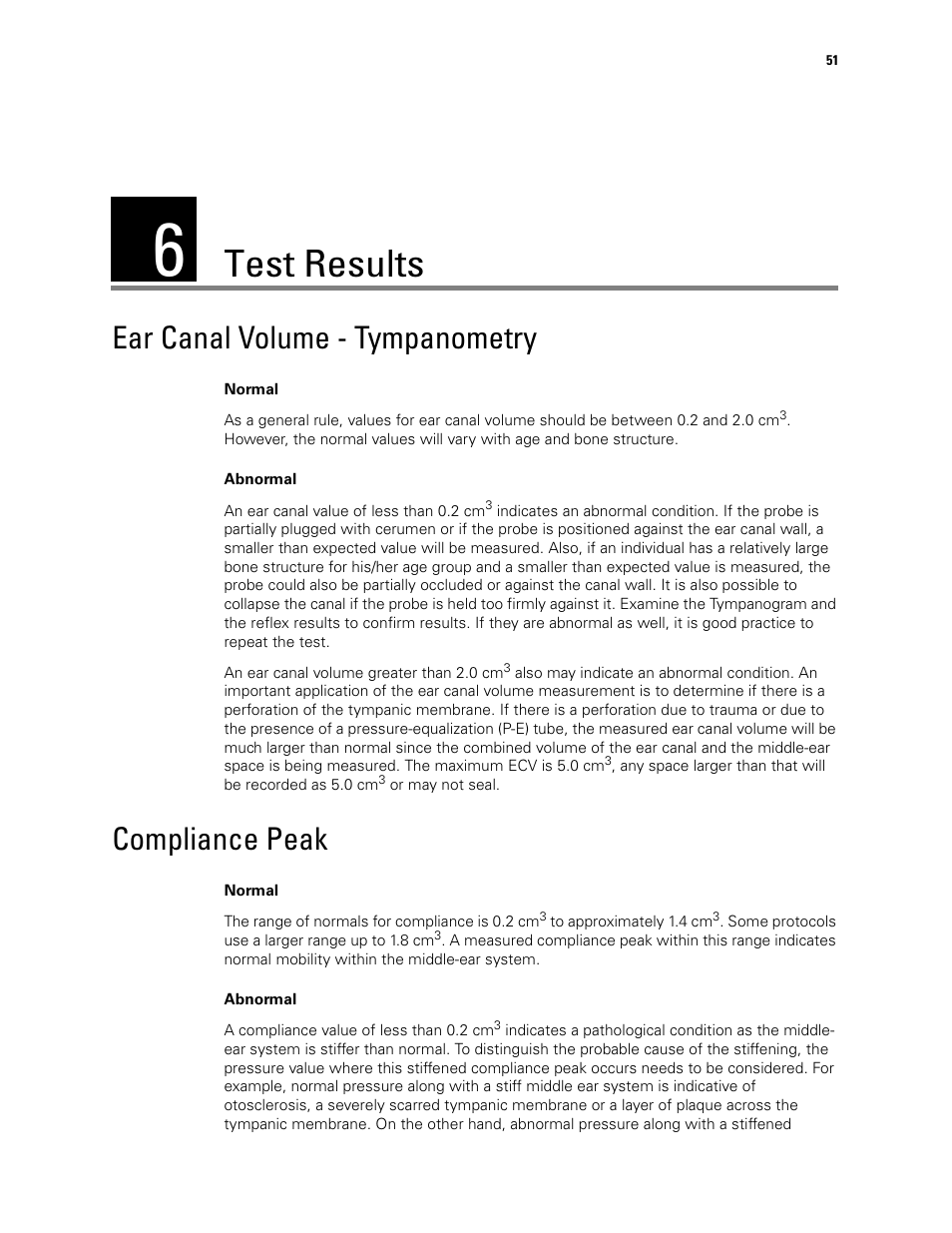 Test results, Ear canal volume - tympanometry, Compliance peak | 6 - test results, Ear canal volume - tympanometry compliance peak | Welch Allyn TM286 Auto Tymp - User Manual User Manual | Page 55 / 72