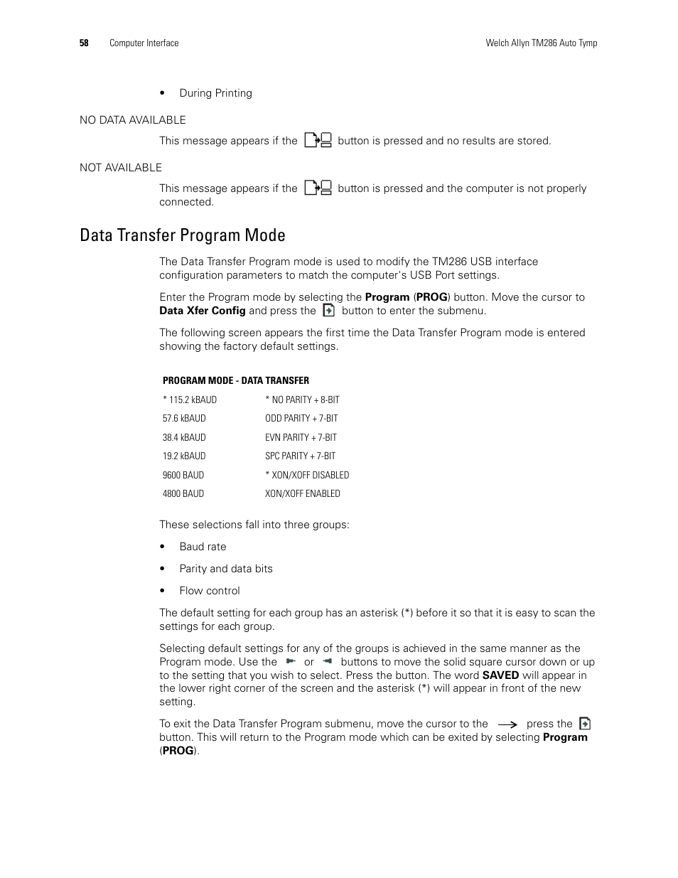 Data transfer program mode | Welch Allyn TM286 Auto Tymp - User Manual User Manual | Page 62 / 72