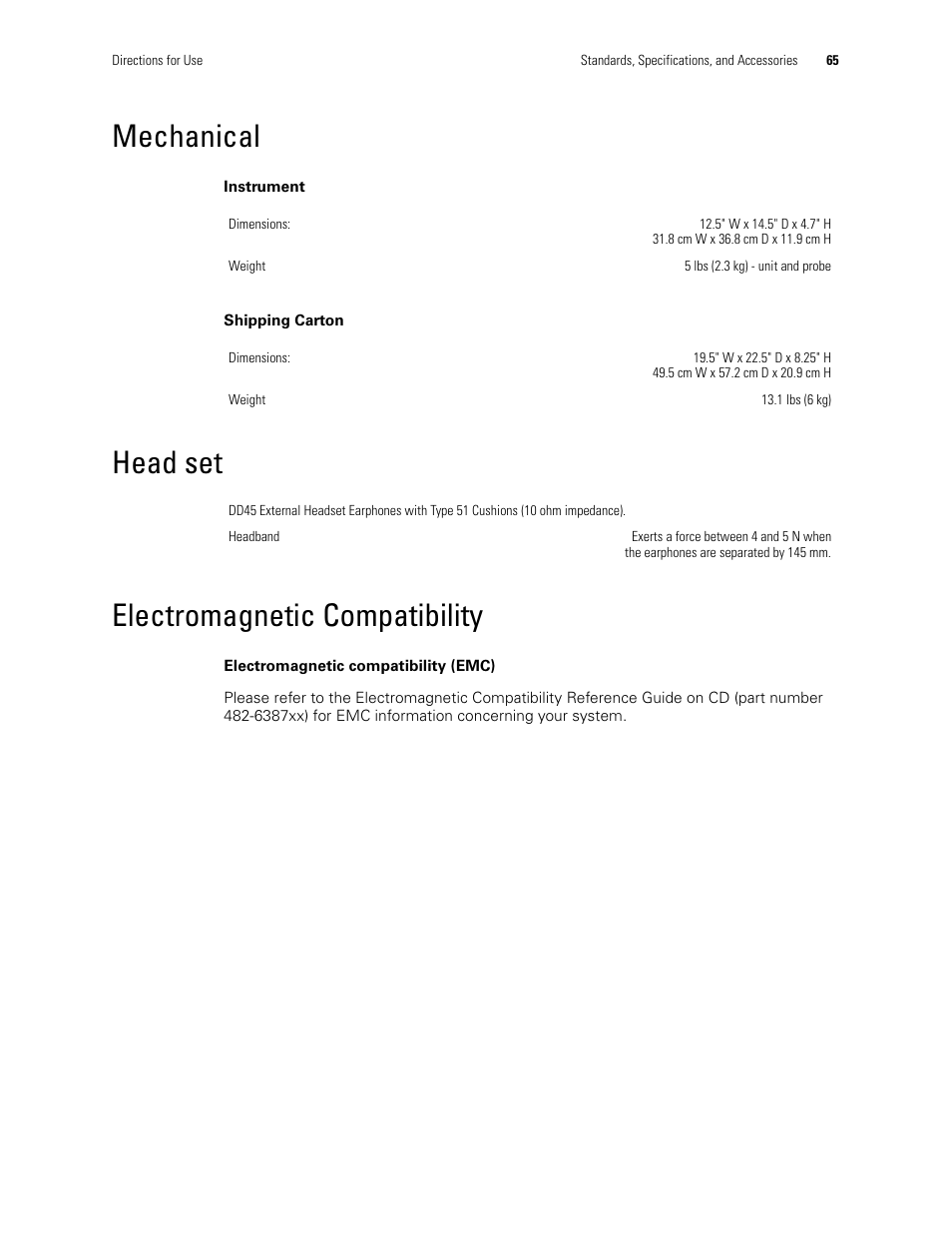 Mechanical, Head set, Electromagnetic compatibility | Mechanical head set electromagnetic compatibility, Head set electromagnetic compatibility | Welch Allyn TM286 Auto Tymp - User Manual User Manual | Page 69 / 72