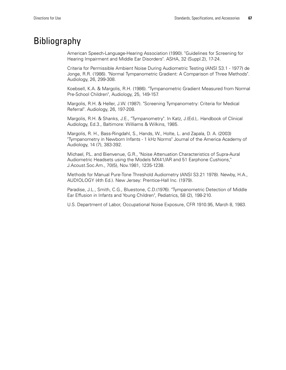 Bibliography | Welch Allyn TM286 Auto Tymp - User Manual User Manual | Page 71 / 72