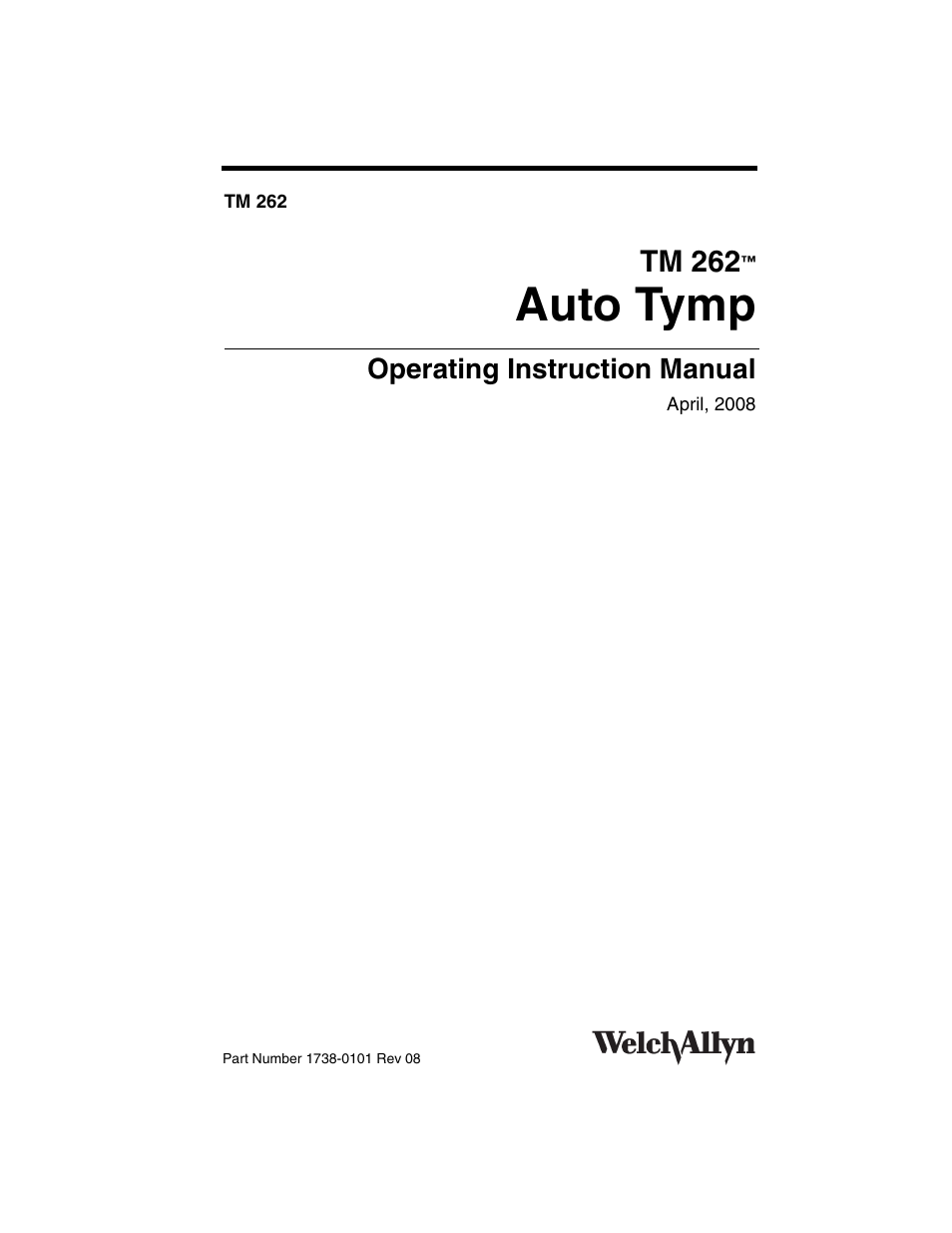 Welch Allyn TM 262 Auto Tymp - User Manual User Manual | 92 pages