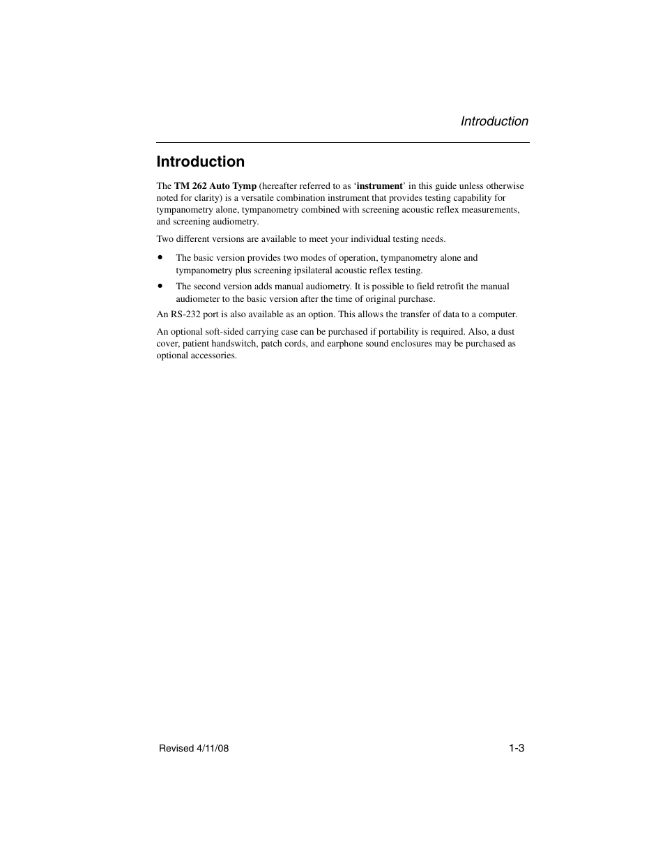 Introduction, Introduction -3 | Welch Allyn TM 262 Auto Tymp - User Manual User Manual | Page 11 / 92