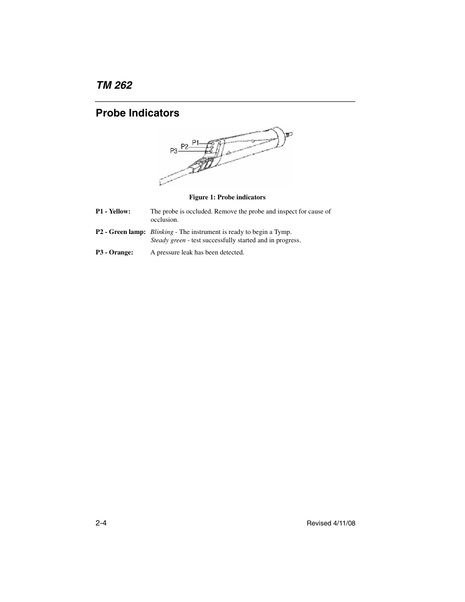 Probe indicators, Probe indicators -4, Tm 262 | Welch Allyn TM 262 Auto Tymp - User Manual User Manual | Page 22 / 92