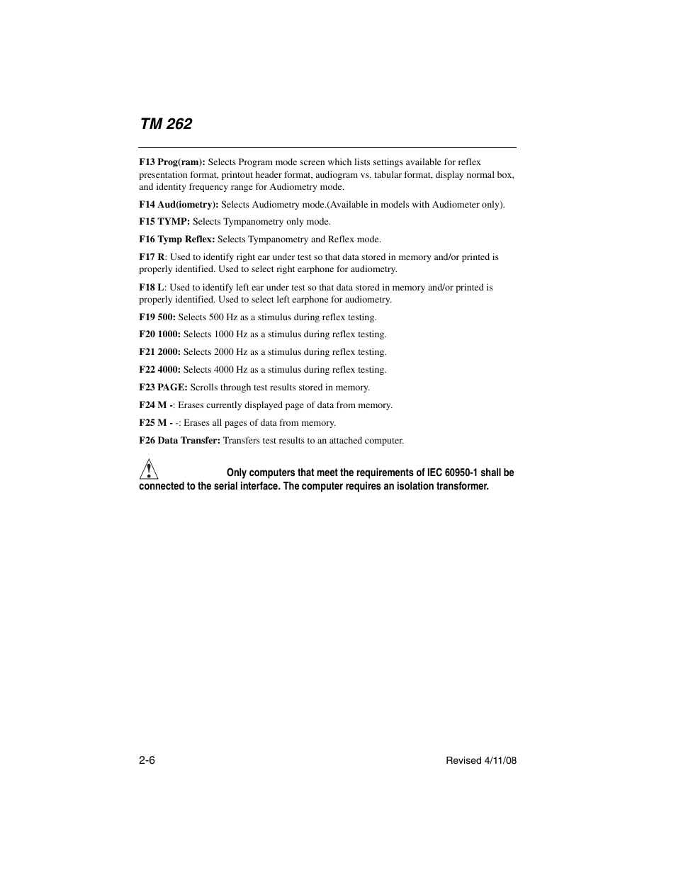 Tm 262 | Welch Allyn TM 262 Auto Tymp - User Manual User Manual | Page 24 / 92