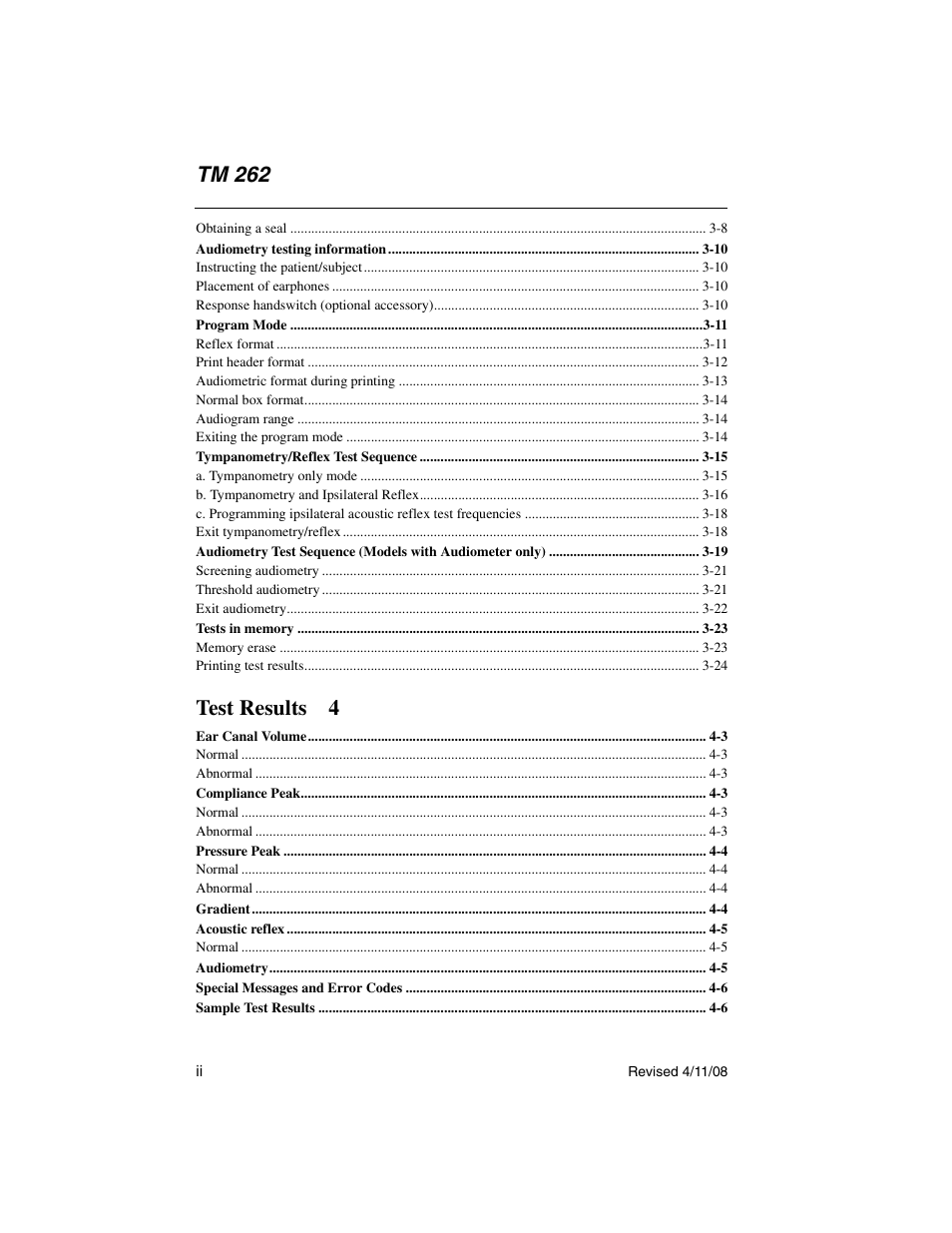 Tm 262, T est results 4 | Welch Allyn TM 262 Auto Tymp - User Manual User Manual | Page 6 / 92