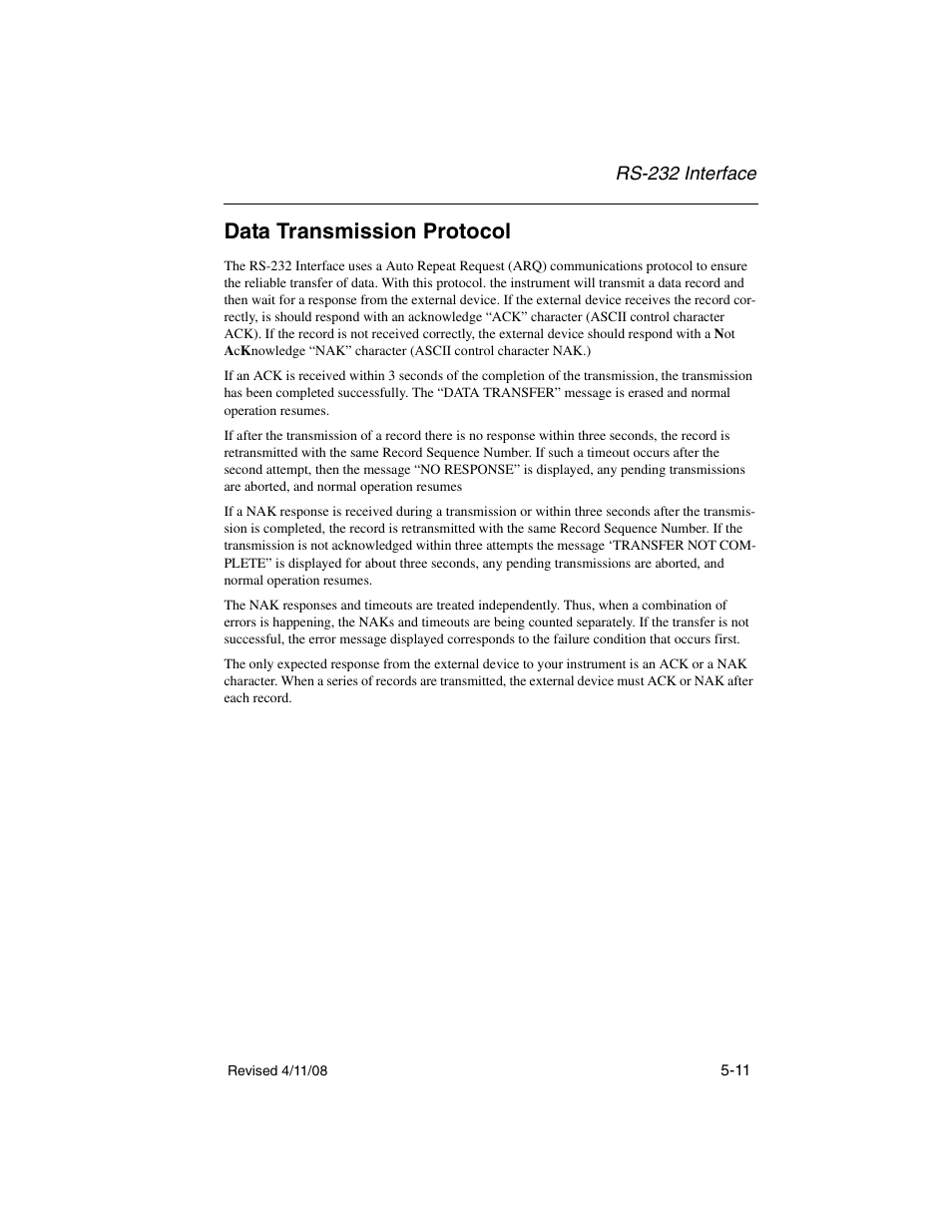 Data transmission protocol, Data transmission protocol -11, Rs-232 interface | Welch Allyn TM 262 Auto Tymp - User Manual User Manual | Page 77 / 92