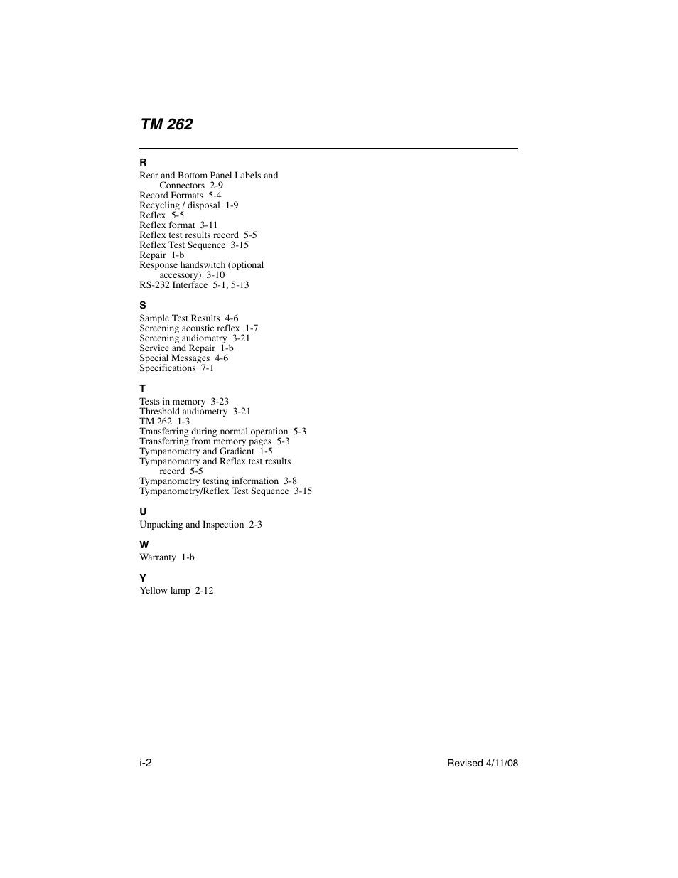 Tm 262 | Welch Allyn TM 262 Auto Tymp - User Manual User Manual | Page 92 / 92