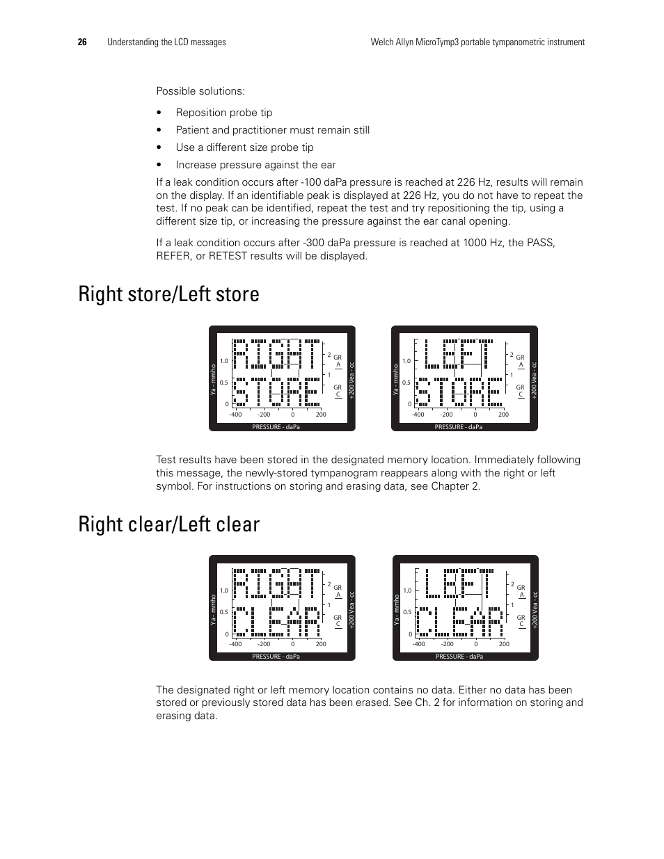 Right store/left store, Right clear/left clear, Right store/left store right clear/left clear | Welch Allyn MicroTymp 3 portable tympanometric instrument - User Manual User Manual | Page 26 / 76