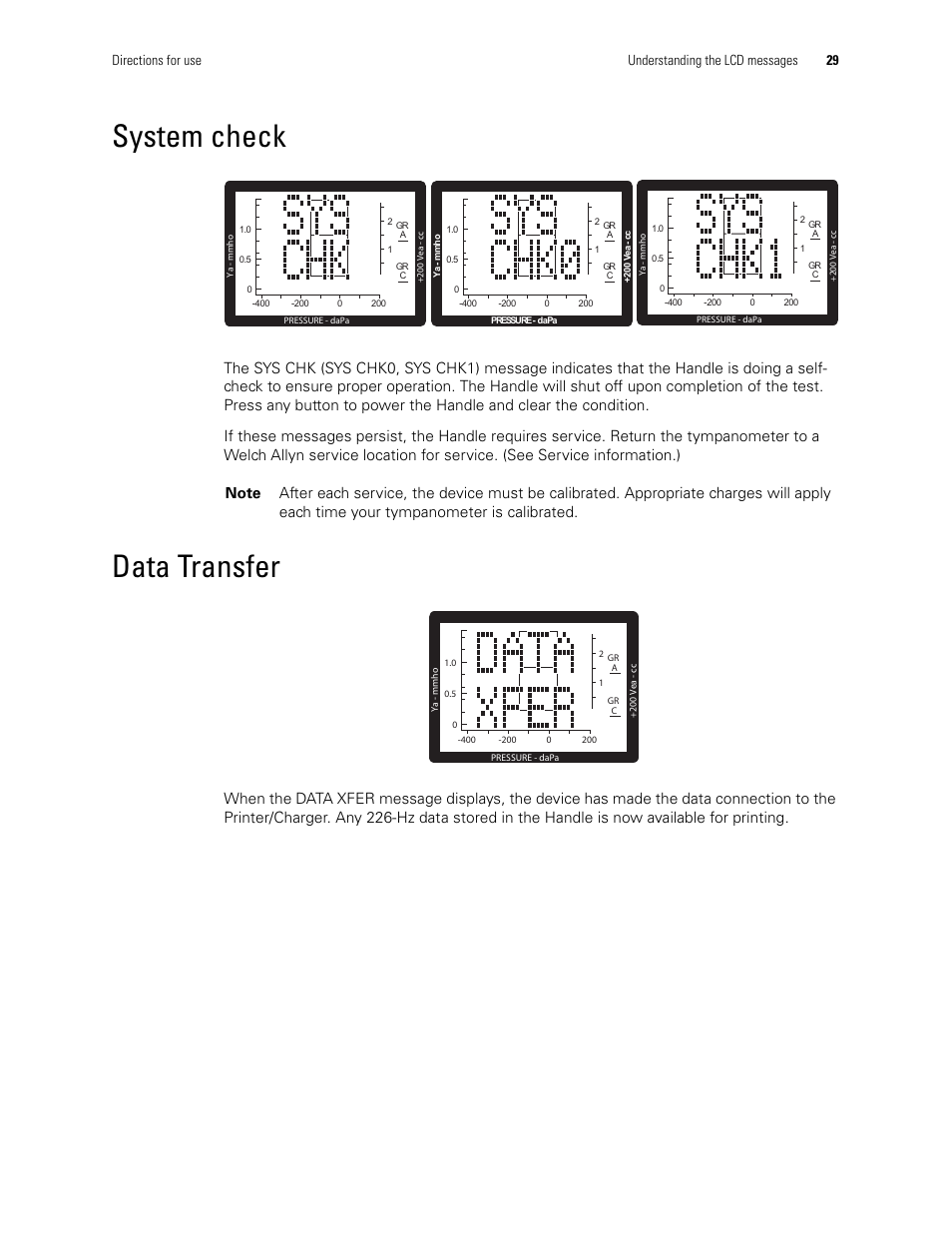 System check, Data transfer, System check data transfer | Welch Allyn MicroTymp 3 portable tympanometric instrument - User Manual User Manual | Page 29 / 76