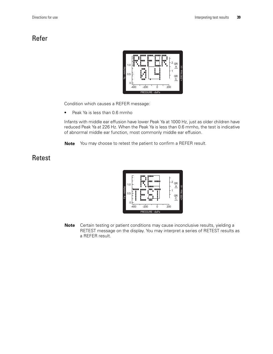 Refer retest, Refer, Retest | Welch Allyn MicroTymp 3 portable tympanometric instrument - User Manual User Manual | Page 39 / 76