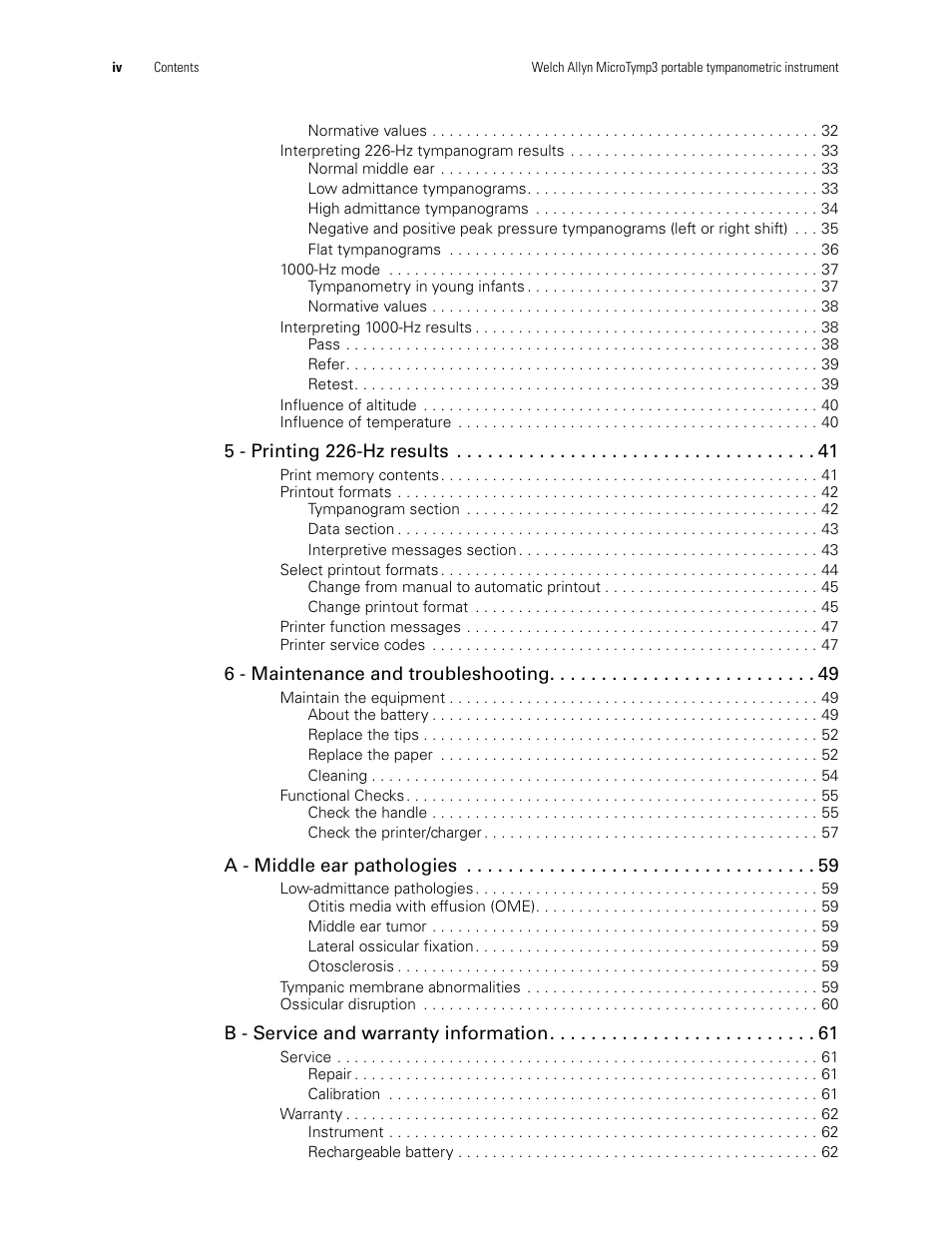 Welch Allyn MicroTymp 3 portable tympanometric instrument - User Manual User Manual | Page 4 / 76