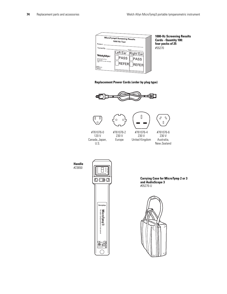 Microt ymp | Welch Allyn MicroTymp 3 portable tympanometric instrument - User Manual User Manual | Page 74 / 76