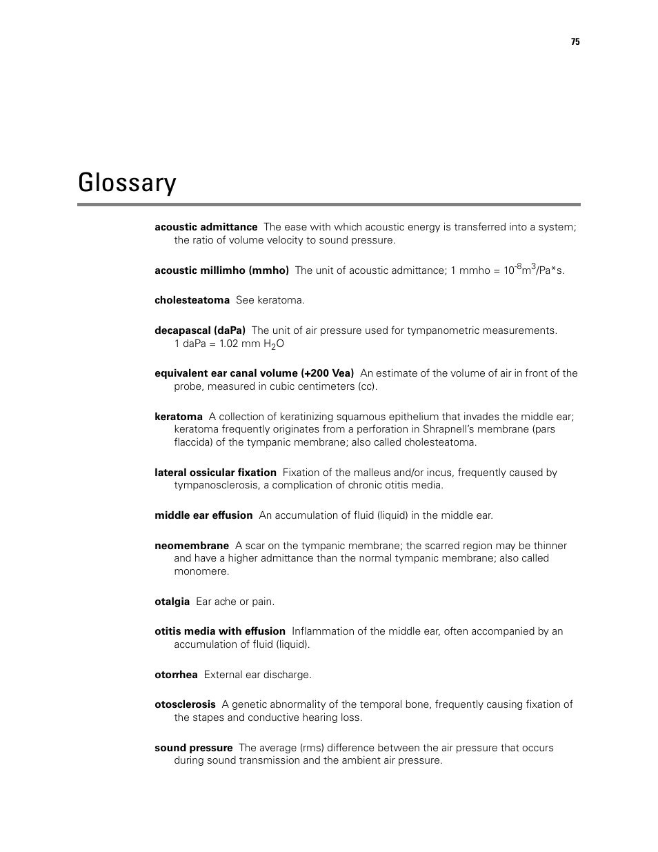 Glossary | Welch Allyn MicroTymp 3 portable tympanometric instrument - User Manual User Manual | Page 75 / 76