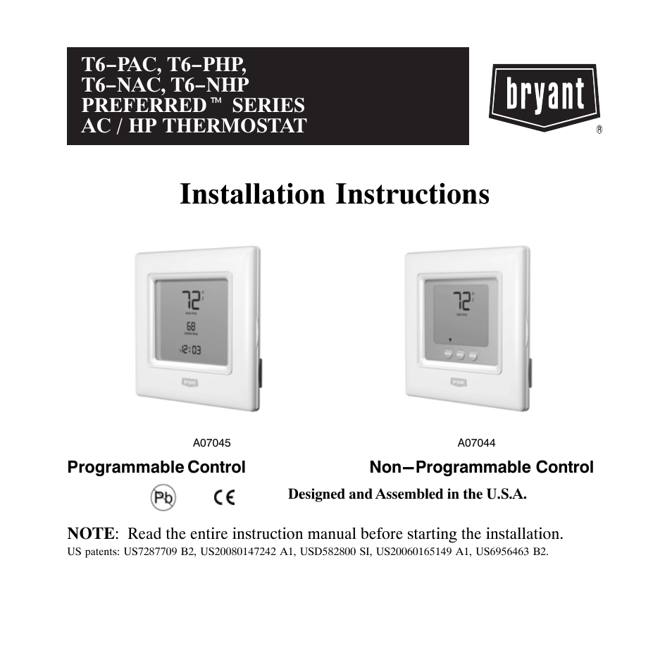 Bryant T6-NHP User Manual | 64 pages