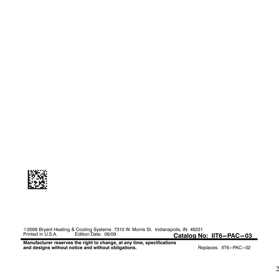 Catalog no: iit6-pac-03 | Bryant T6-NHP User Manual | Page 64 / 64