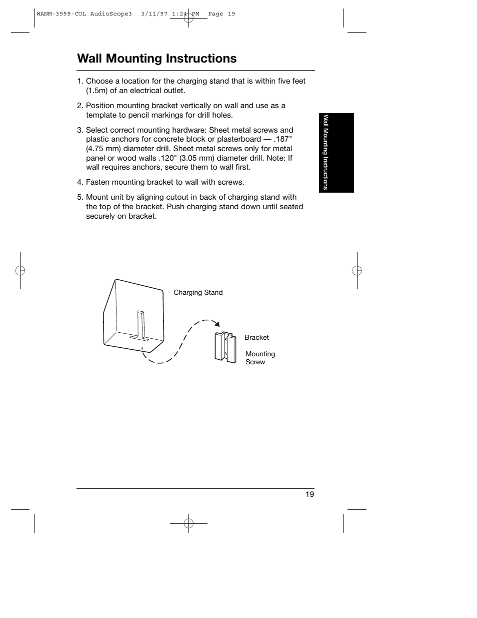 Wall mounting instructions | Welch Allyn Audioscope 3 Portable Screening Audiometer - User Manual User Manual | Page 21 / 32