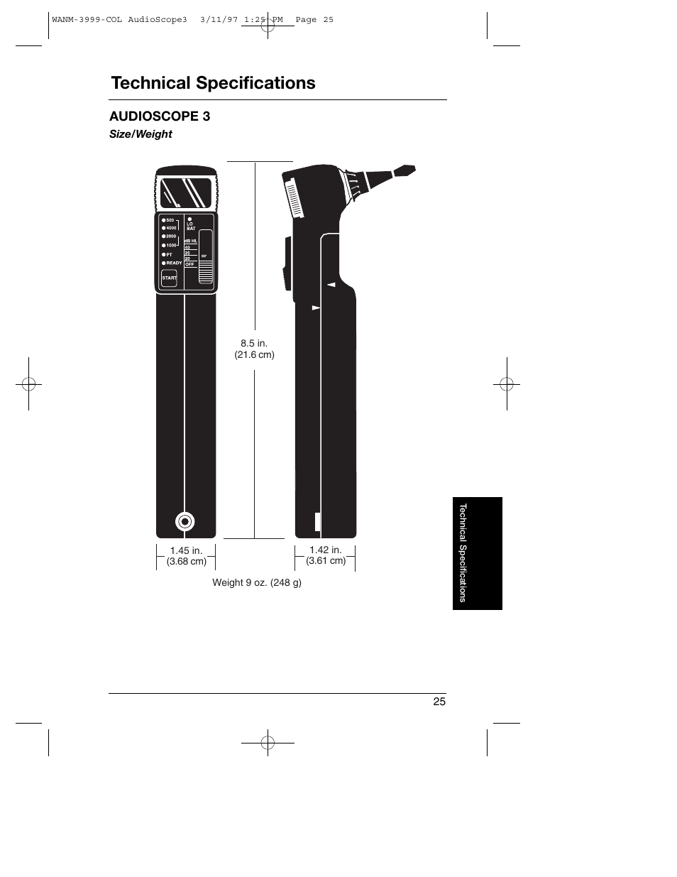 Technical specifications | Welch Allyn Audioscope 3 Portable Screening Audiometer - User Manual User Manual | Page 27 / 32